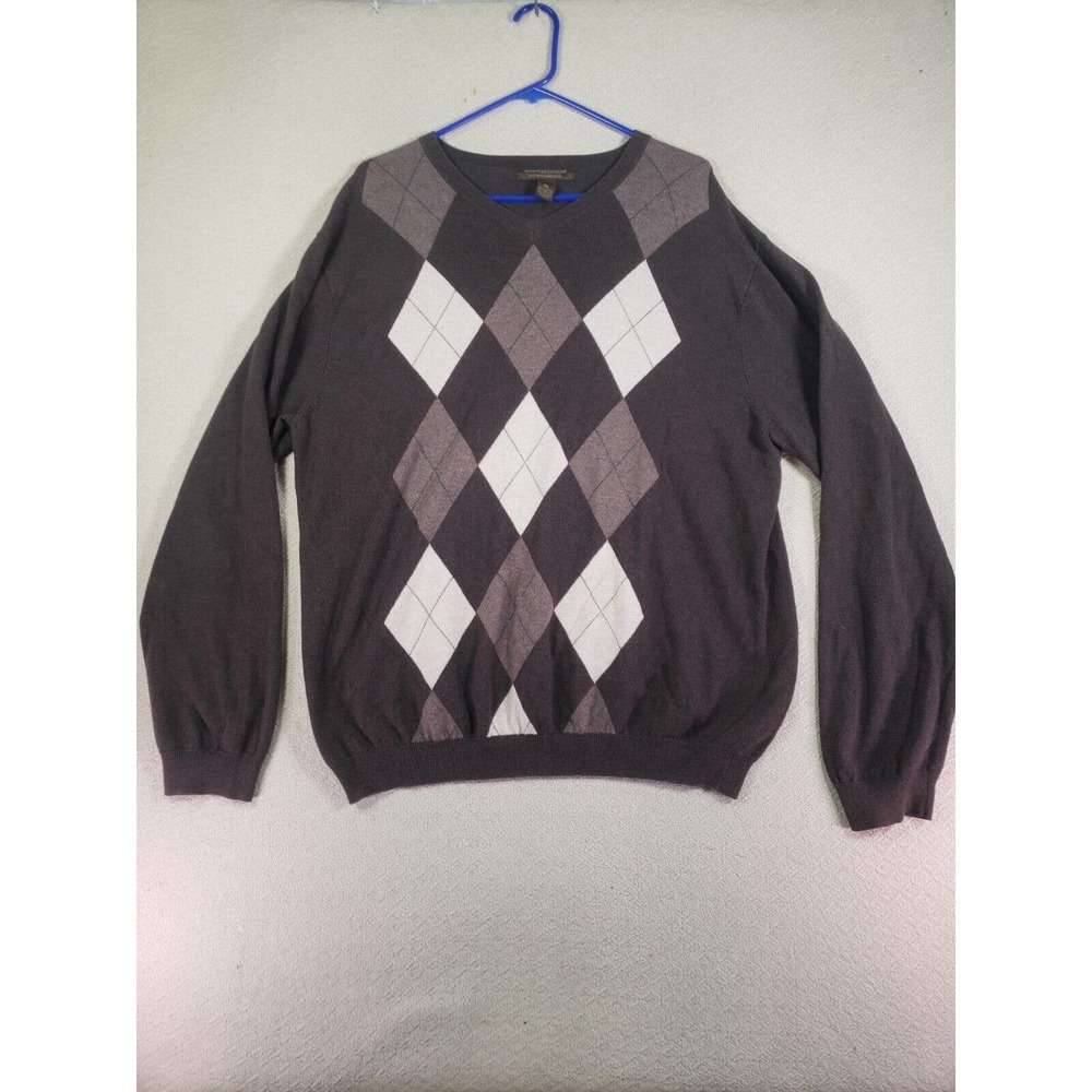 Sebastian Cooper Sweater Mens X-Large XL Brown Argyle/Diamond Cotton Cashmere